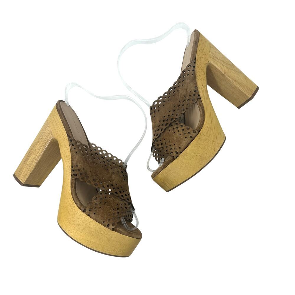 Veronica Beard Gaynor Clog Sandals Suede Scalloped Hazelwood Brown Size 10‎